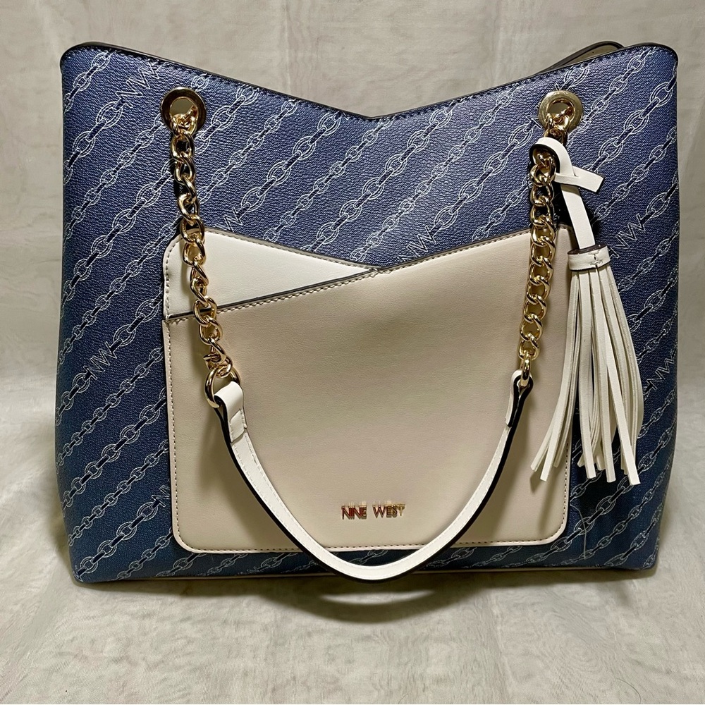 Nine West Navy Chain Link Design with Cream/White Accent Tote, NWOT - Picture 15 of 15